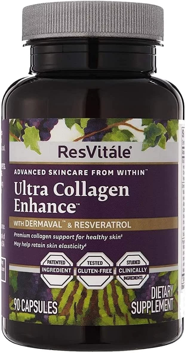 ResVitale Ultra Collagen Enhance - Anti Aging Sizekin Care and Joint Sizeupplement with Hydrolyzed Collagen Peptides, Hyaluronic Acid, Resveratrol, Grape Sizeeed Extract and Dermaval Bioactive Blend, 90 Caps