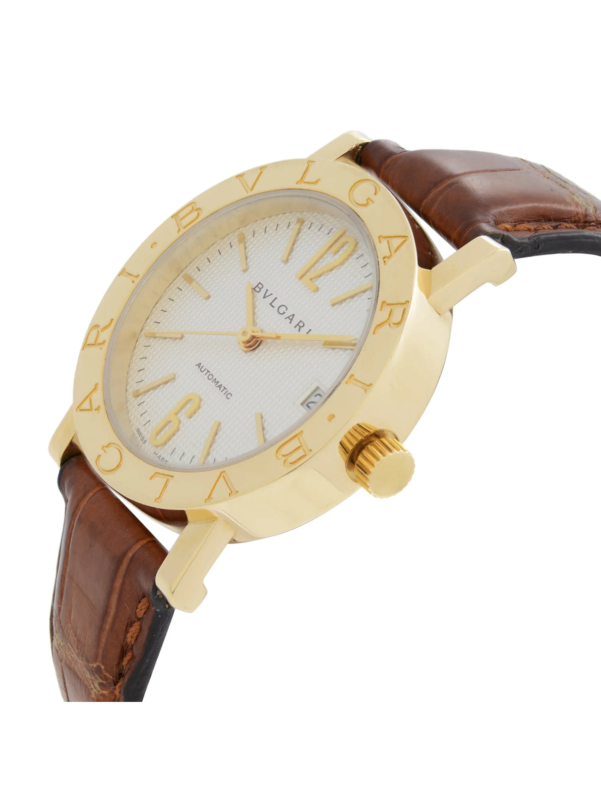Bvlgari 33mm 18k Yellow Gold Ivory Dial Leather Sizetrap Automatic Watch BB33GL