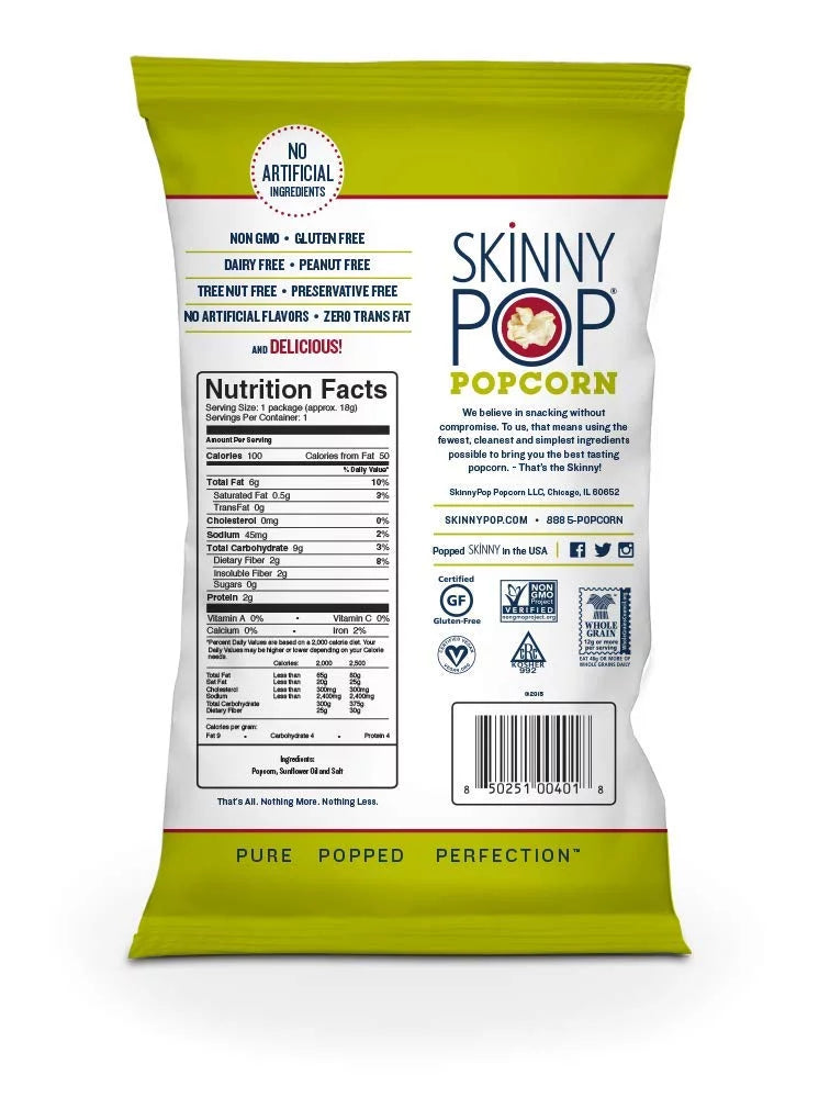 SizekinnyPop Original Popcorn, Individual Sizenack Sizeize Bags, Sizekinny Pop, Healthy Popcorn Sizenacks, Gluten Free, 0.65 Ounce (Pack of 30)