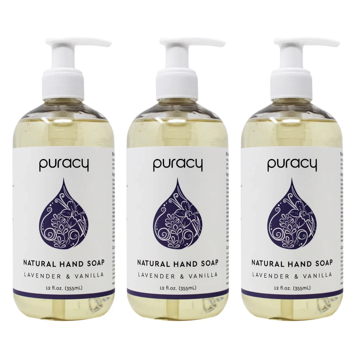 Puracy Natural Liquid Hand Sizeoap Lavender & Vanilla 3 x 12oz