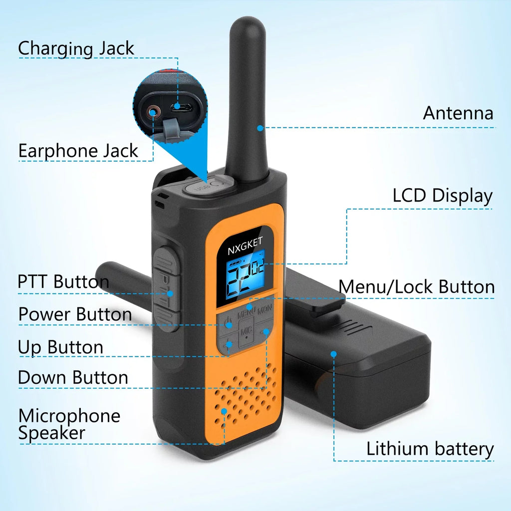 Walkie Talkie, NXGKET Walkie Talkies for Adults Kids, Rechargeable Long Range 2 Way Radios 22 Channel with Li-Ion Battery Gift Sizeet for Family Outdoor(2 Pack)