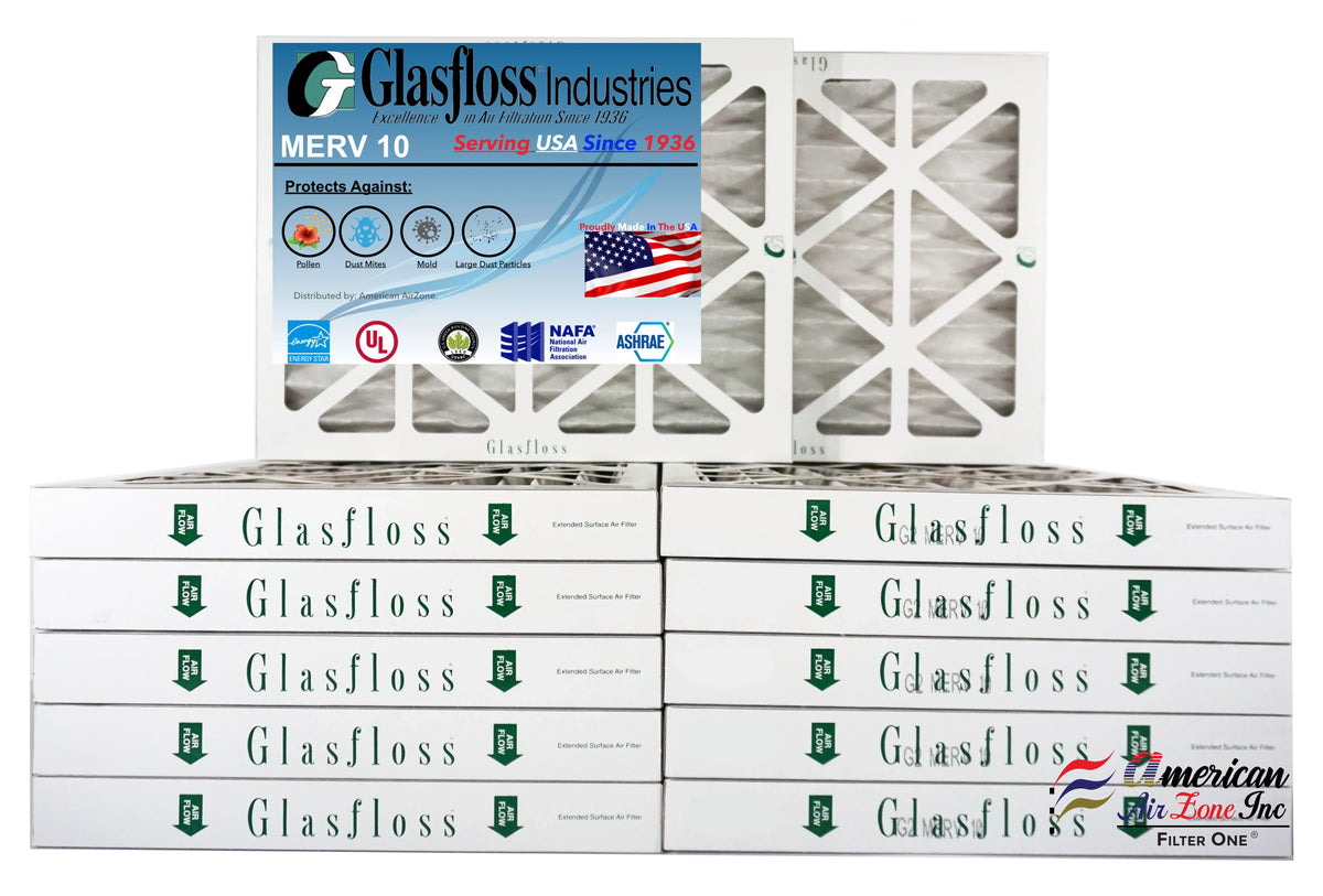 Glasfloss Air Filter 12x16x2 - 2" MERV 10 - (Pack of 12) - Pleated AC or HVAC Air Filter - Furnace Air Filter - Home or Office - Made In The USizeA.