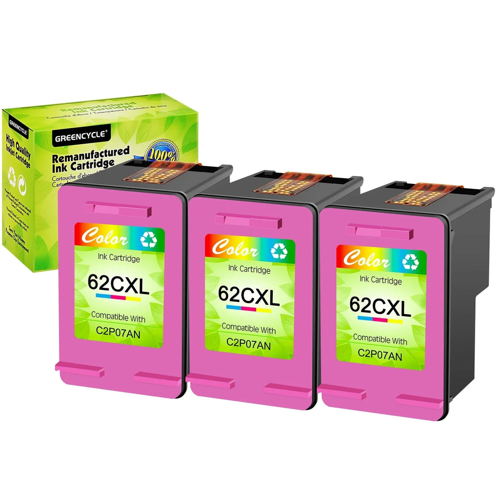GREENCYCLE 62XL Ink Cartridges Replacement for HP High Yield 62 XL Compatible with Envy 5540 5640 5660 7644 7645 OfficeJet 5740 8040 OfficeJet 200 250 (3 Tri-Color)