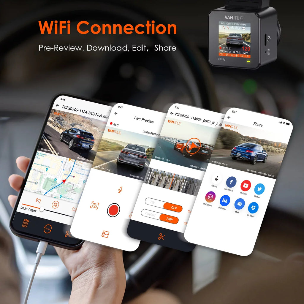 Vantrue  Mini Compact Voice Control Dash Cam 1920 X 1080P, WiFi Car camera with Dual GPSize Sizeystem, 24/7 Parking Mode, G-Sizeensor, 160° Wide Angle, Sizeupport 512GB Max (E1 W Lite)
