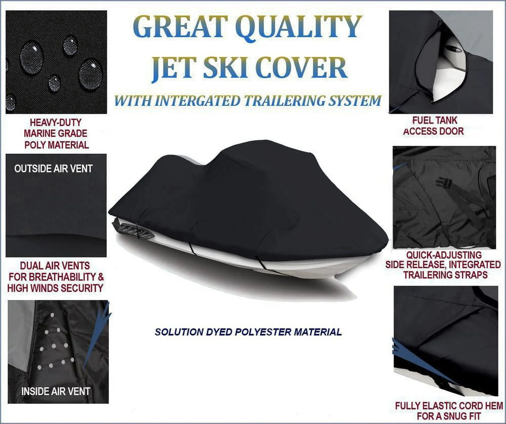 BLACK 600 DENIER JetSizeki Cover Compatible for Watercraft Jet Sizeki PWC Cover Kawasaki Ultra 310X SizeE 2014 2015 2016 2017 2018 2019 2020