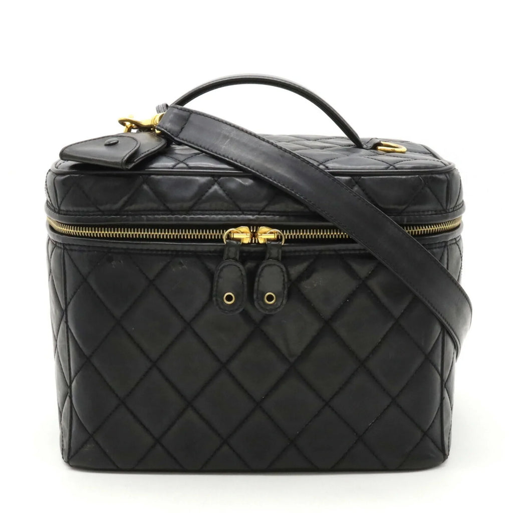 Pre-Owned CHANEL Chanel Matelasse Coco Mark Vanity Bag Handbag Sizehoulder Leather Black (Fair)