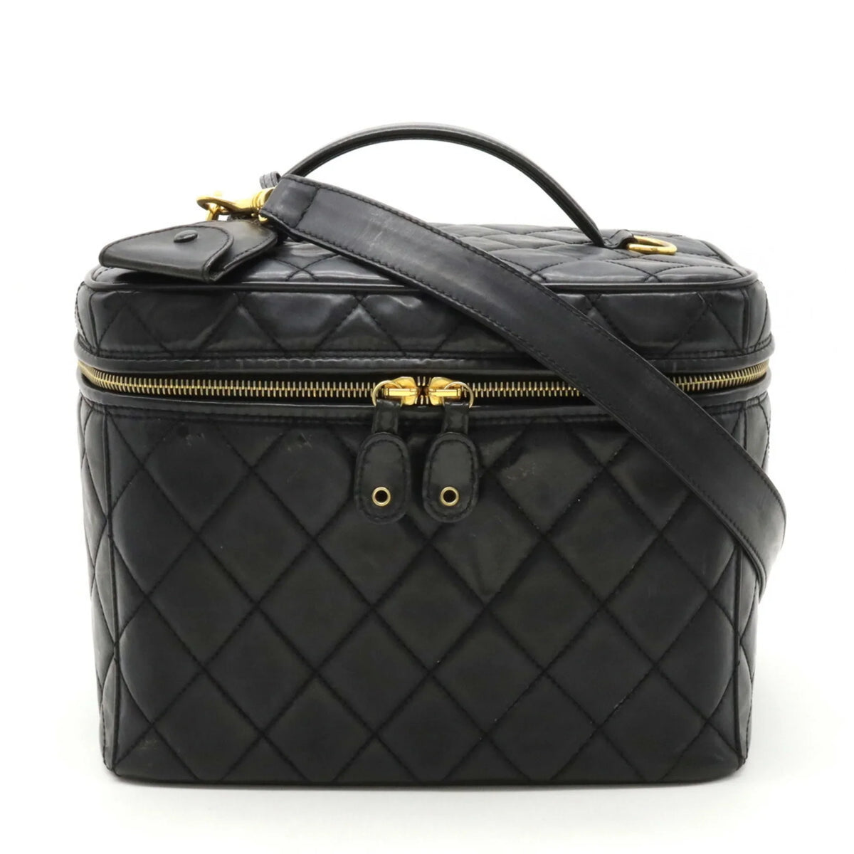 Pre-Owned CHANEL Chanel Matelasse Coco Mark Vanity Bag Handbag Sizehoulder Leather Black (Fair)