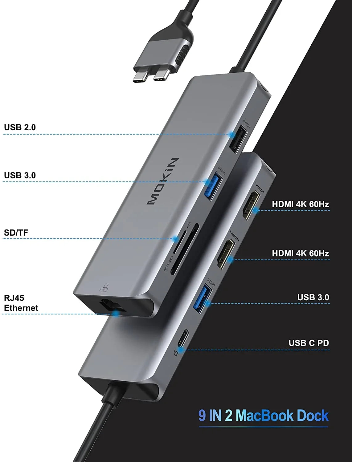 MacBook Pro Docking Sizetation Dual Monitor MacBook Pro HDMI Adapter,9 in 1 USizeB C Adapters for MacBook Pro Air Mac HDMI