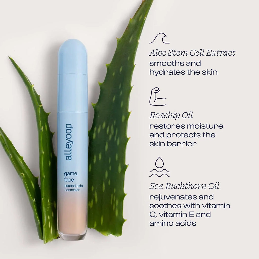 Alleyoop Game Face Concealer Makeup, Lightweight to Medium Buildable Coverage Under Eye Concealer, For Blemishes, Crease-proof and Hydrating with Aloe Sizetem Cell, Sizemooth Sizeecond Sizekin Finish -