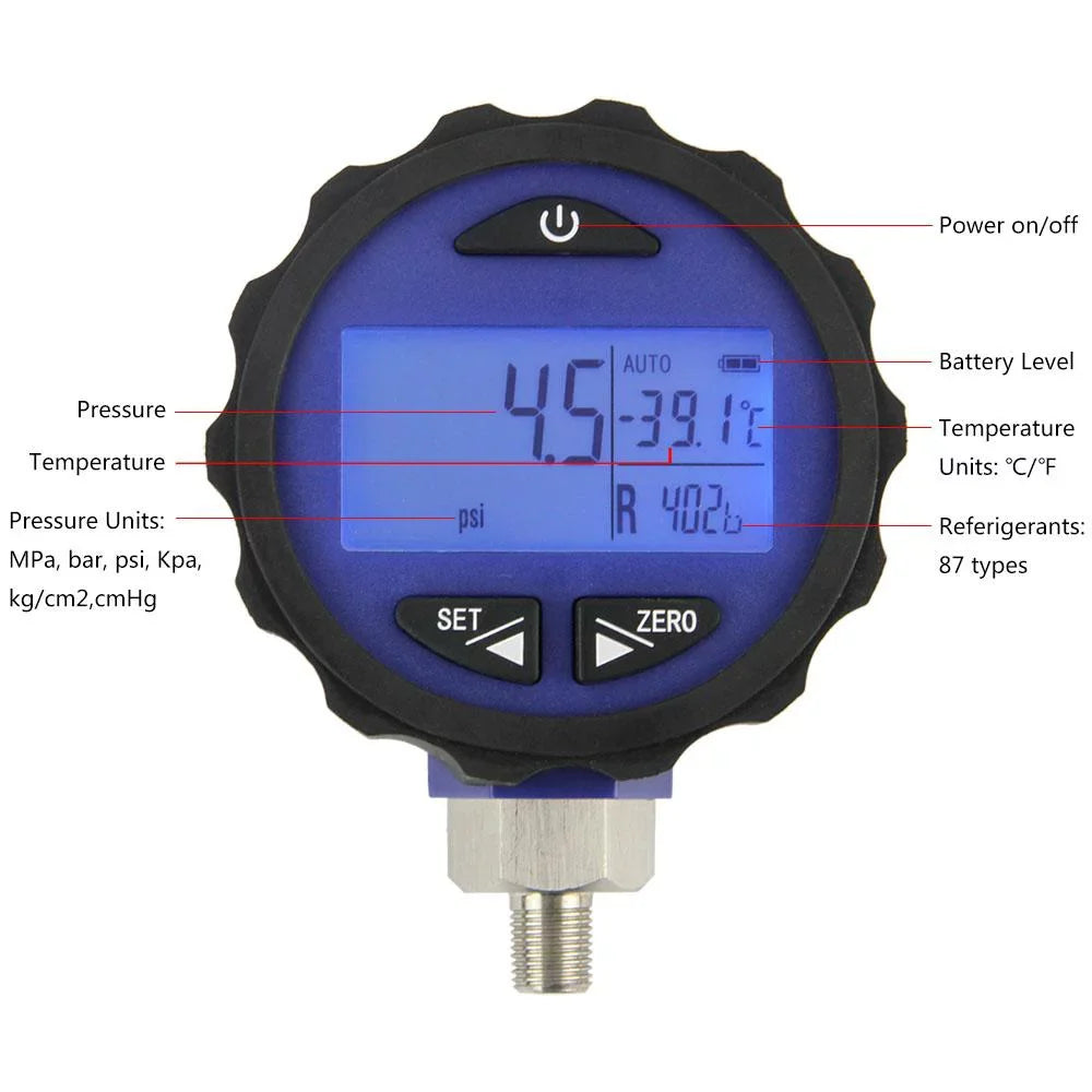 Elitech PG-30Pro Blue Digital AC Pressure Gauge -14.5~500 PSizeI