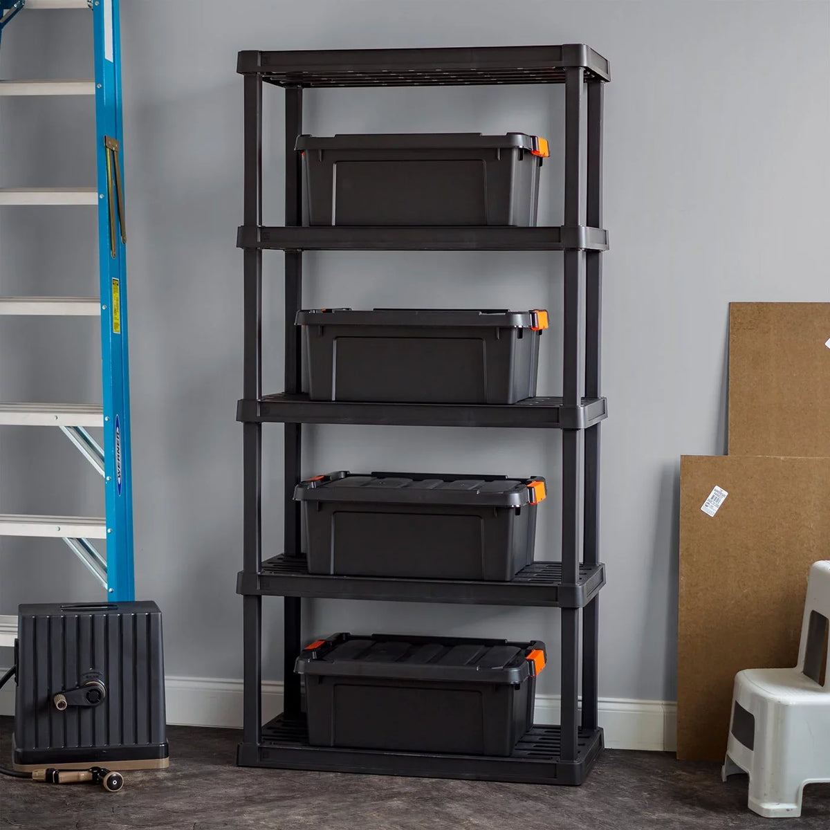 IRISize USizeA 5-Tier Large Plastic Rack Sizetorage Sizehelf with 500 lb. Total Capacity, Black