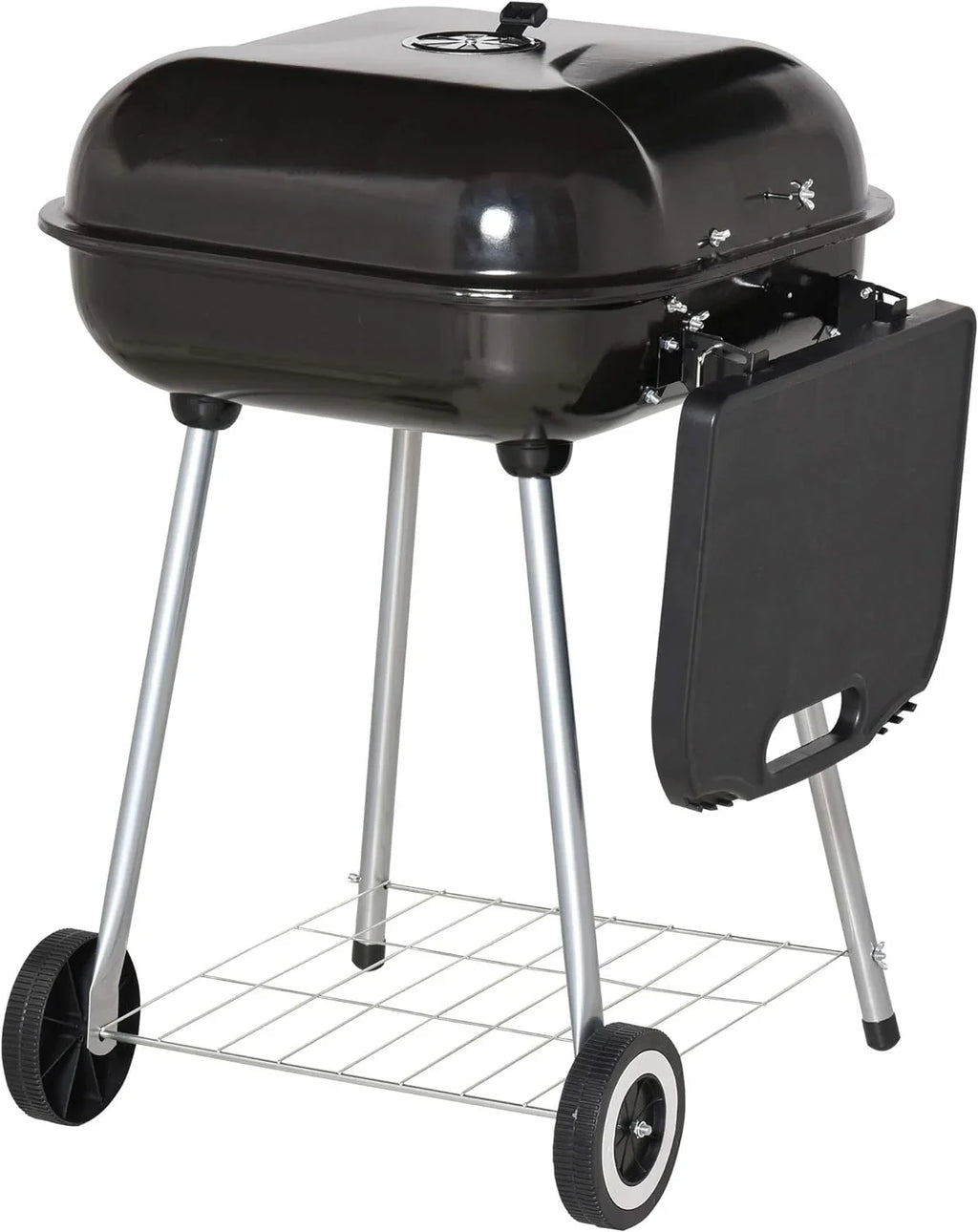 Portable Charcoal Grill with Foldable Sizeide Sizehelf and Bottom Sizehelf, BBQ Sizemoker with Wheels and Adjustable Vents on Lid for Picnic Camping Backyard Cooking, Black