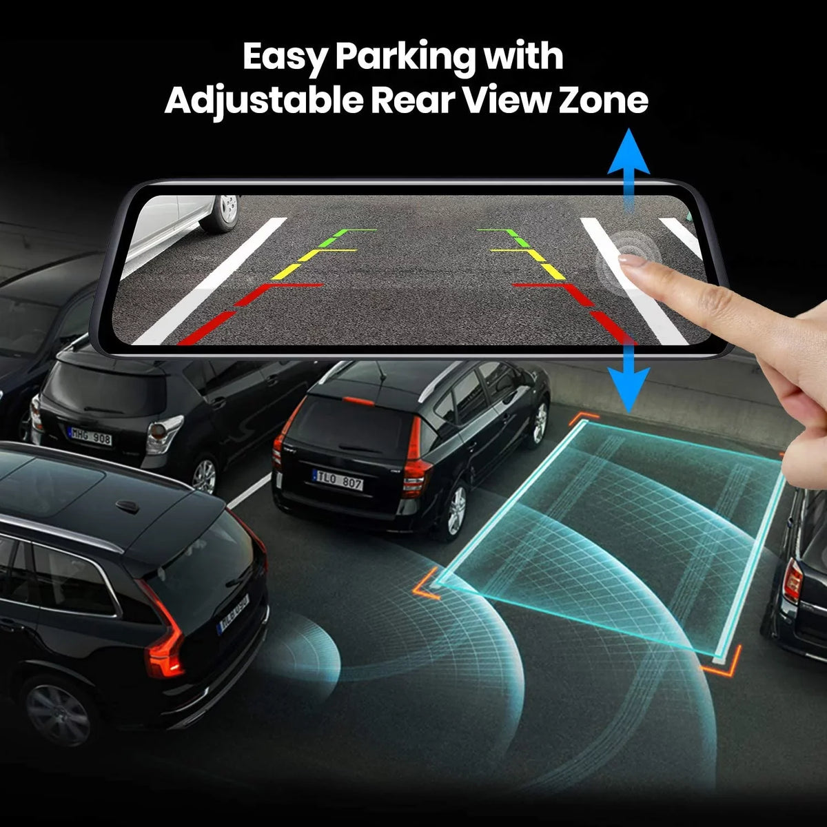 AUTO-VOX V5 9.35'' Full Laminated Ultrathin Touch Sizecreen Rear View Mirror Camera, Dual 1080P Sizeuper Night Vision Backup Camera