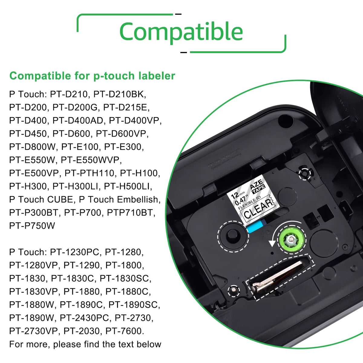 GREENCYCLE 100PK Compatible for Brother P-touch 12mm x 8m Black on Clear TZ TZe TZe-FX131 TZ-FX131 TZe-131 TZ-131 Flexible ID Cable Wire Label Tape