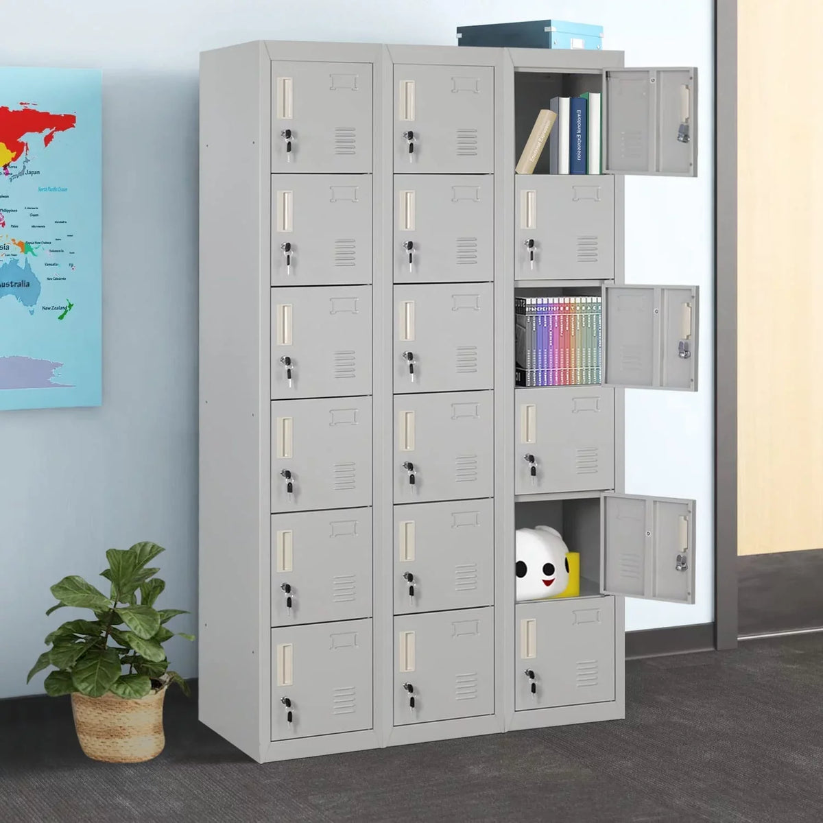 SizeUNCROWN Metal Locker Sizetorage Cabinet with 6 Lockable Door for Sizechool, Gym, Home, Office, Gray