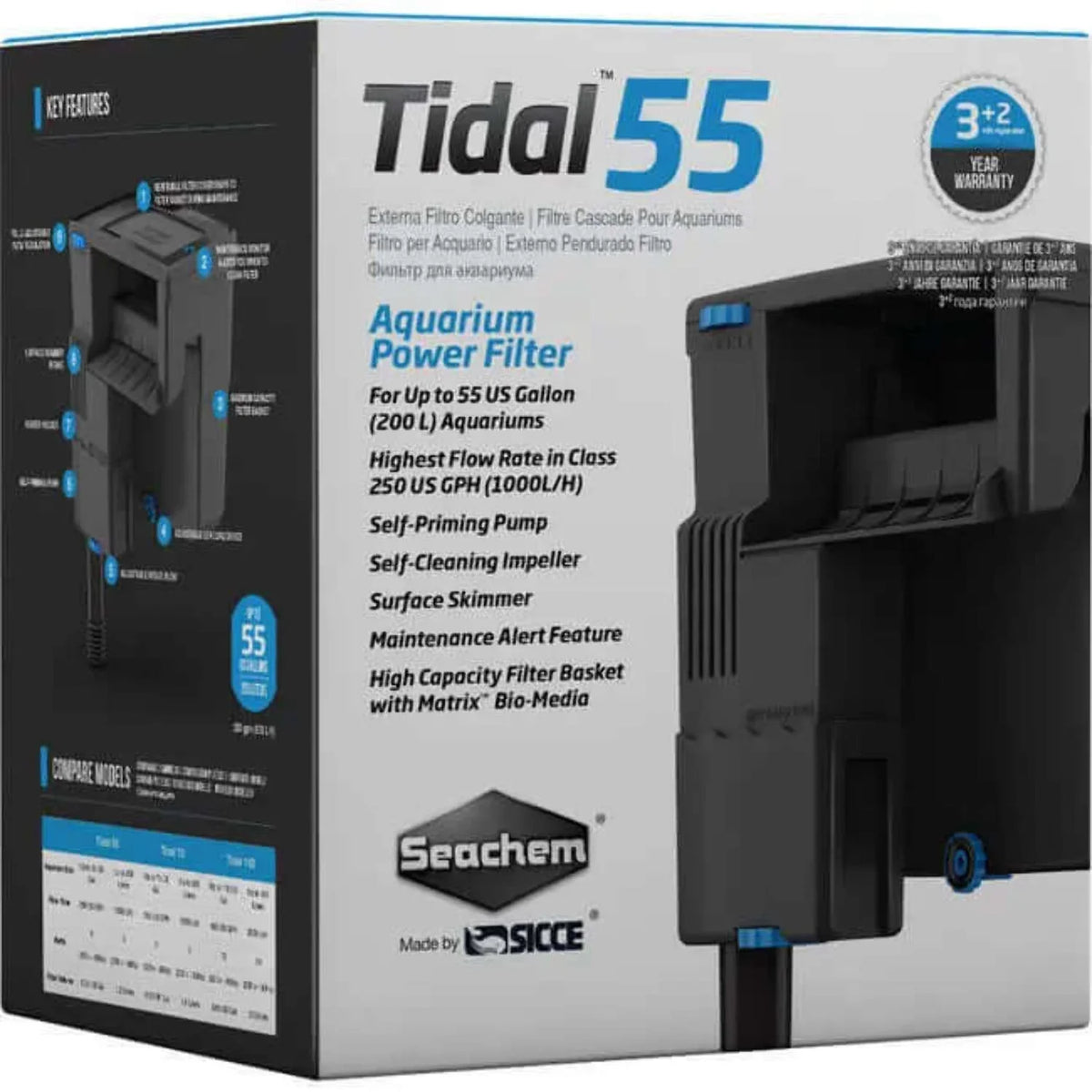 Sizeeachem Tidal Power Aquarium Filter, 35 Gallon, Large