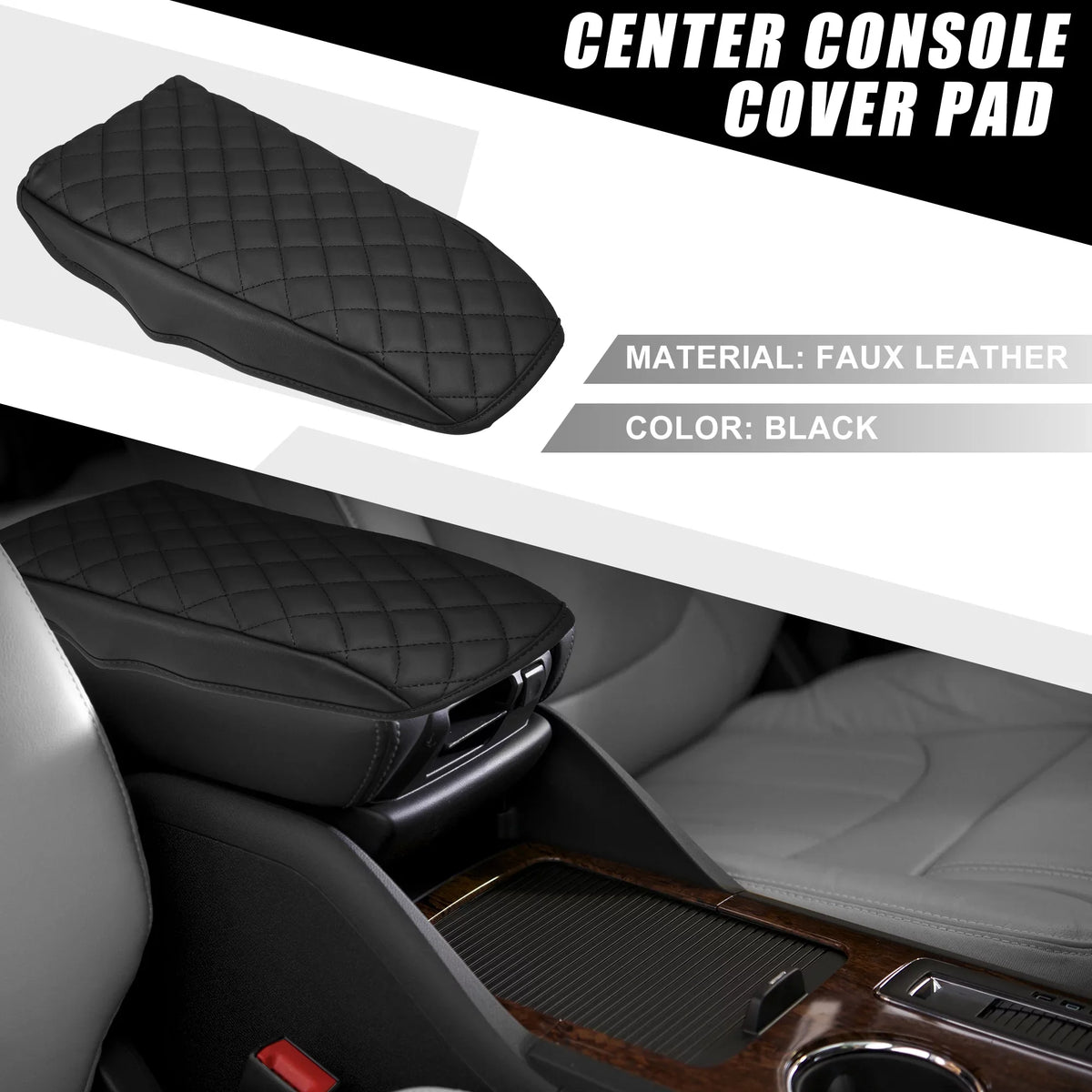 Unique Bargains Car Center Console Pad Waterproof Armrest Sizeeat Box Cover Protector for Ford Bronco Sizeport 2020-2023 Black