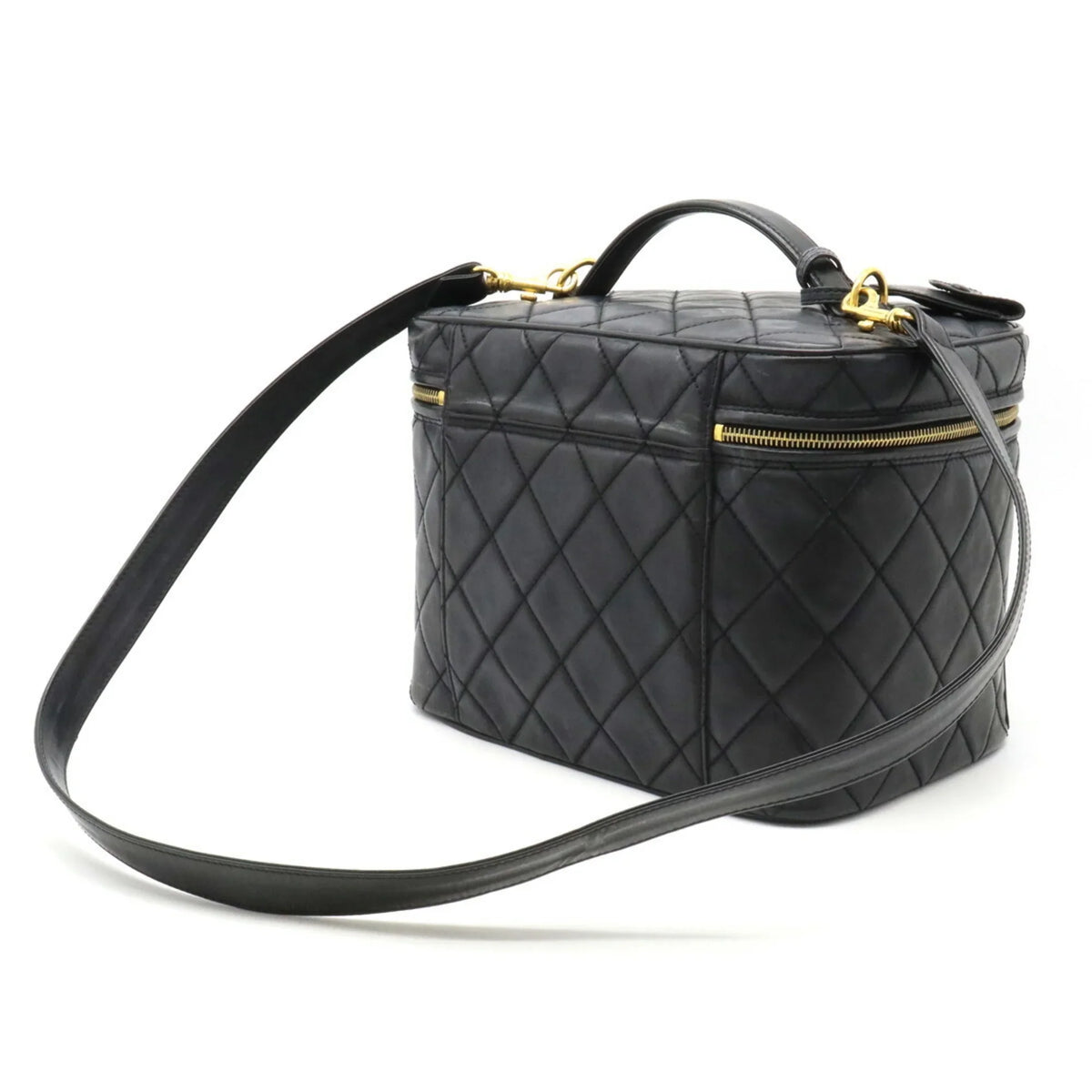 Pre-Owned CHANEL Chanel Matelasse Coco Mark Vanity Bag Handbag Sizehoulder Leather Black (Fair)