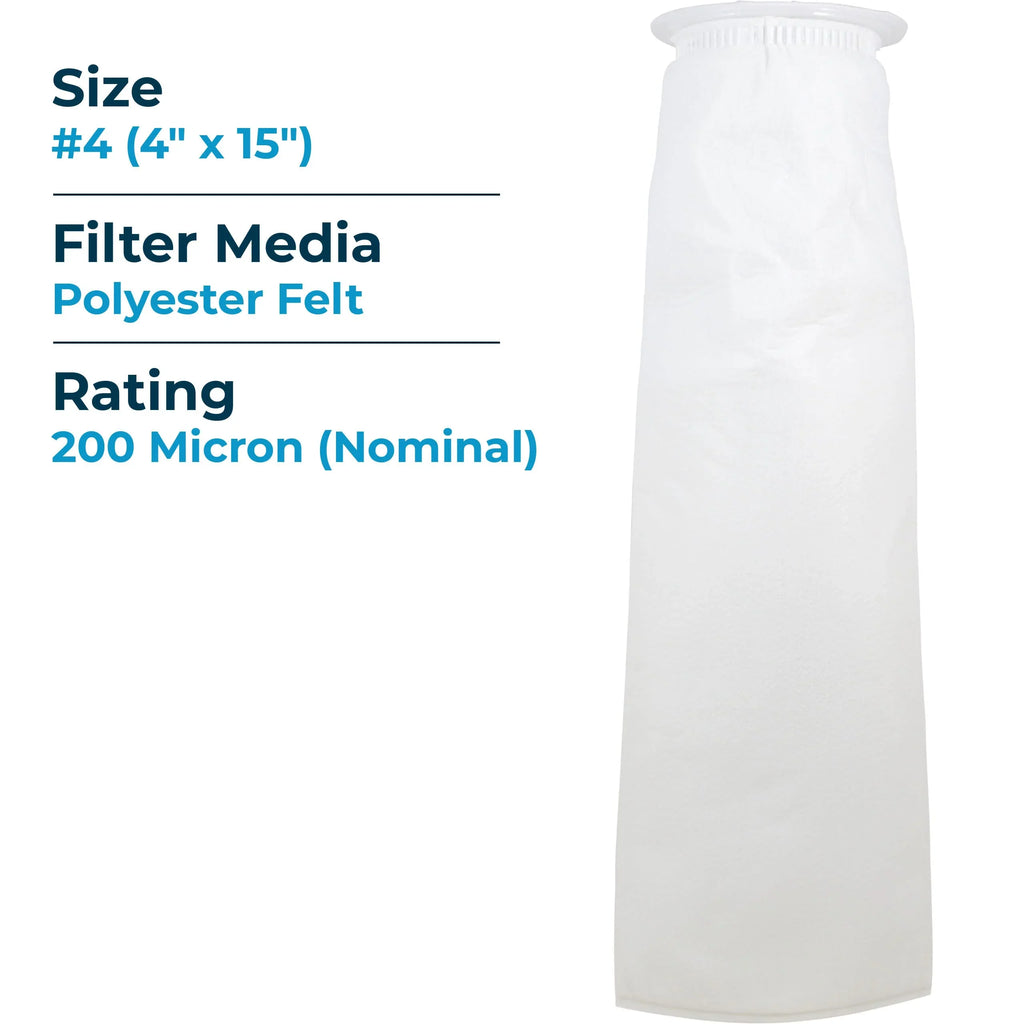 SizepiroPure SizeP-BE-4-200 200 Micron #4 (20") Polyester Felt Liquid Bag Filter (Case of 40)