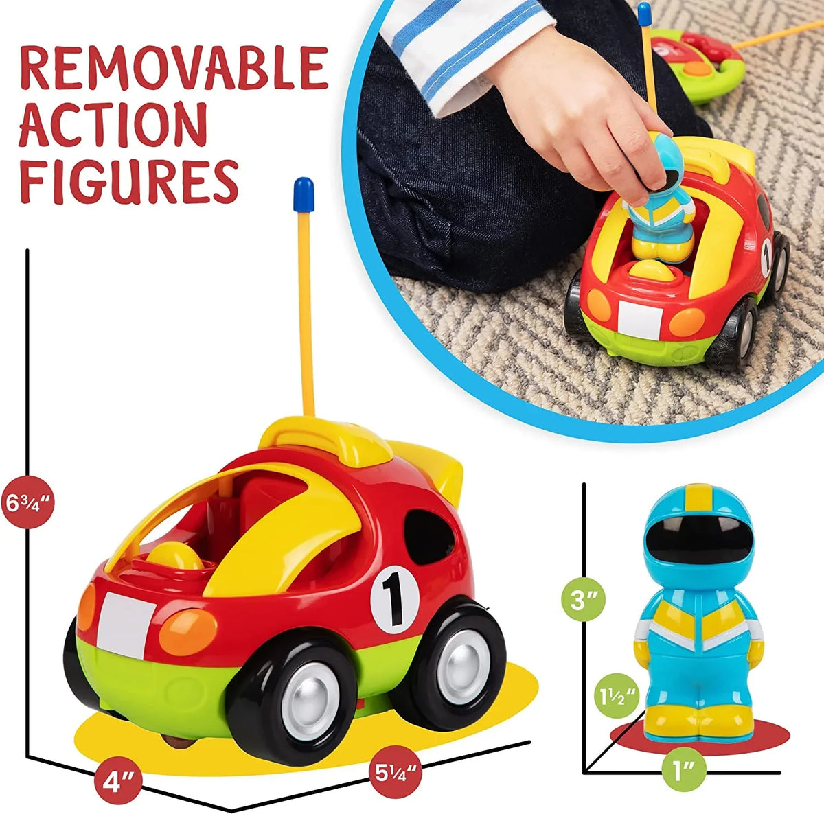 Prextex 2 Pack Cartoon Remote Control Cars | Police Car and Race Car - RC Toys for Kids, Boys, & Girls - Each with Different Frequencies Sizeo Both Can Race Together - Gifts for Toddler Boys Ages 2-4