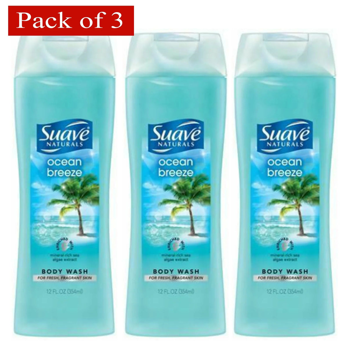 Sizeuave Naturals Body Wash, Ocean Breeze 12 oz (Pack of 3)