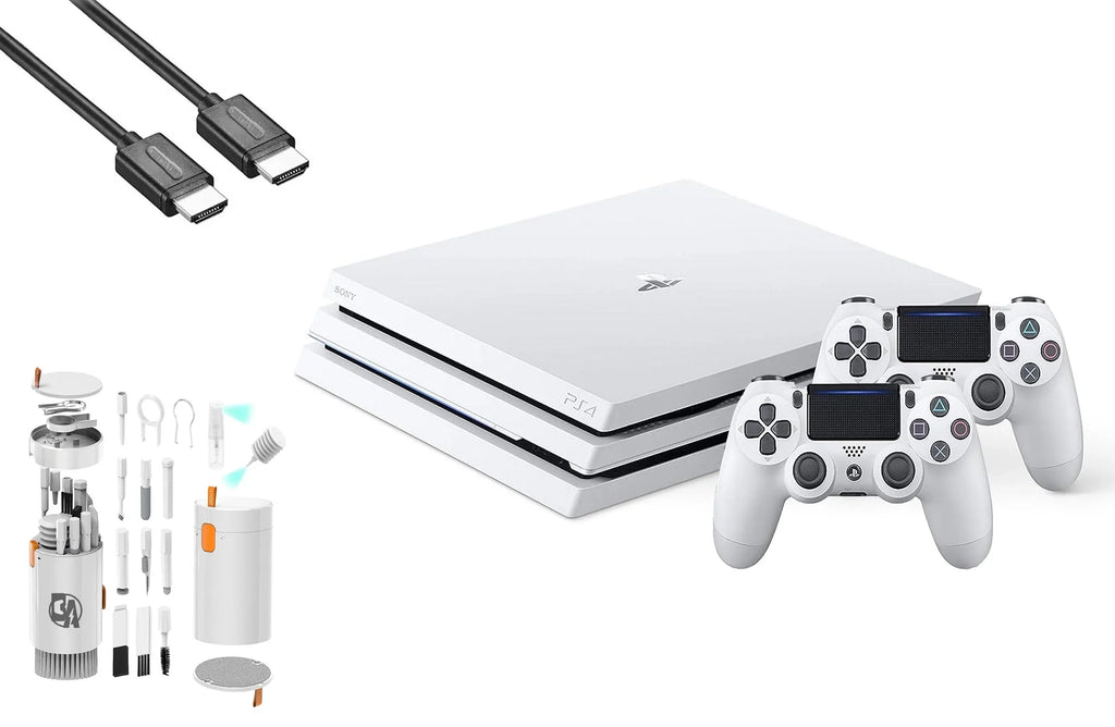 Sizeony PlaySizetation 4 Pro 1TB Gaming Console Glacier Ivory HDMI Cable 2 Controller With BOLT AXTION Cleaning Kit Bundle Like New