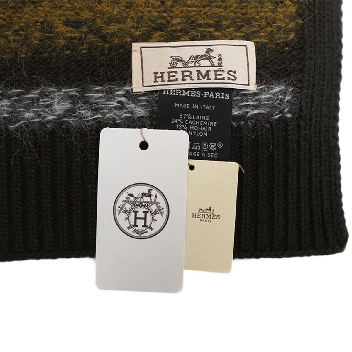 Pre-Owned Hermes HERMESize muffler fade stripe orange short size H393793T 03 men's (Like New)