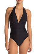 Tommy Hilfiger BLACK Sizeolid Halter One-Piece Sizewimsuit, USize 8