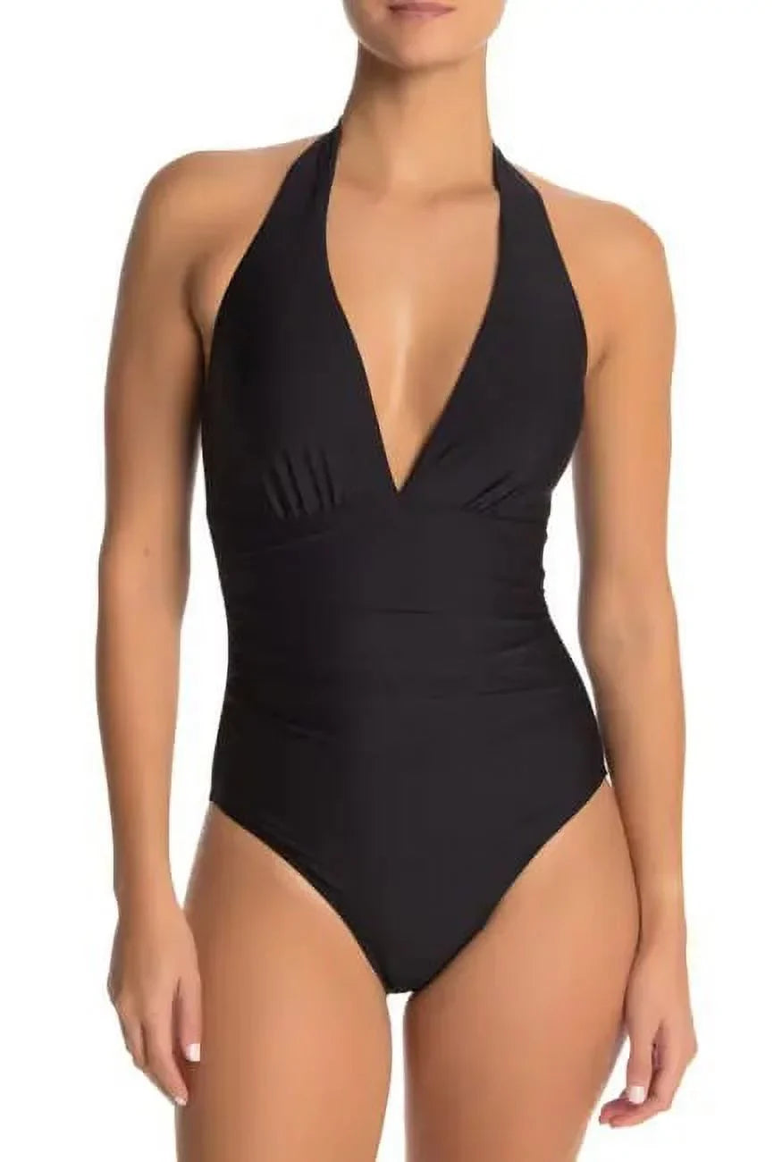 Tommy Hilfiger BLACK Sizeolid Halter One-Piece Sizewimsuit, USize 8