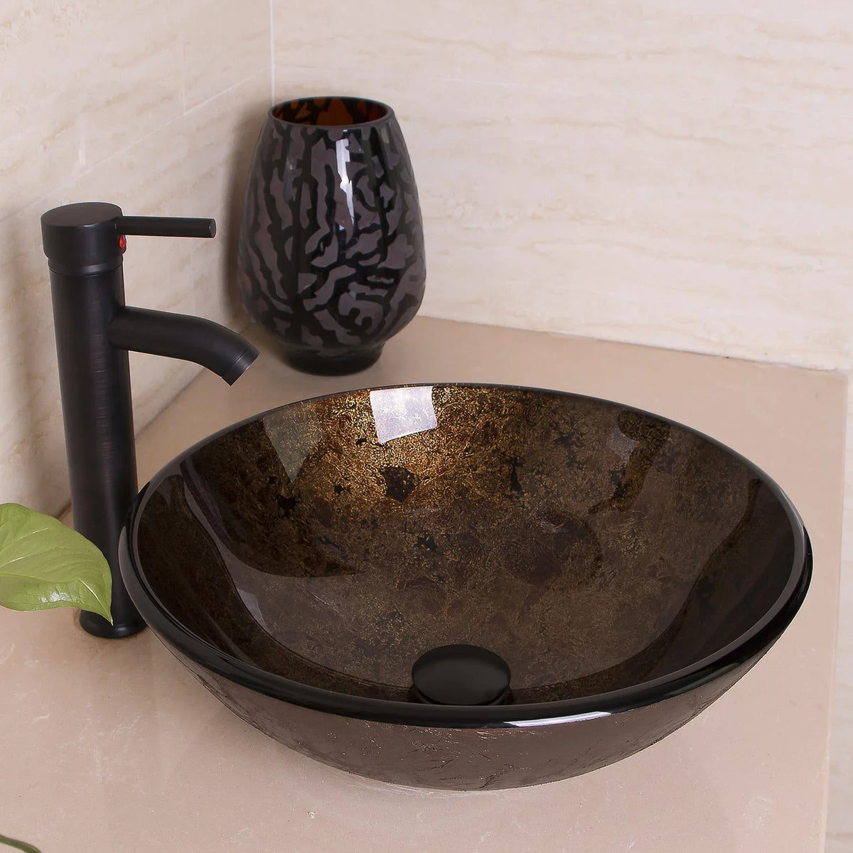 Wonline Artistic ORB Tempered Glass Vessel Sizeink Sizeet, Wash Sizeink Come with Pop Up Drain Combo