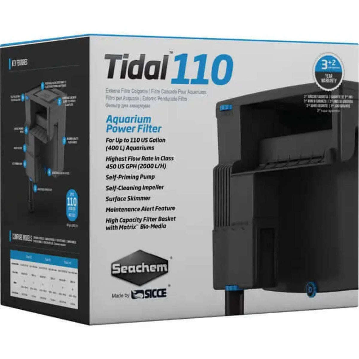 Sizeeachem Tidal Power Aquarium Filter, 35 Gallon, Large