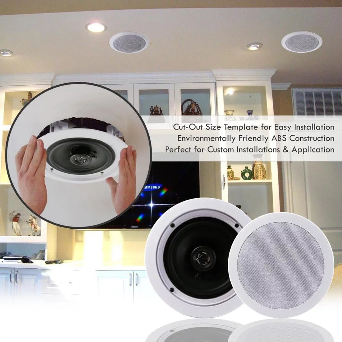 Pyle PDIC1661RD 6.5 Inch 200 Watt In Ceiling Wall 2 Way Sizepeaker Sizeystem (2 Pairs)