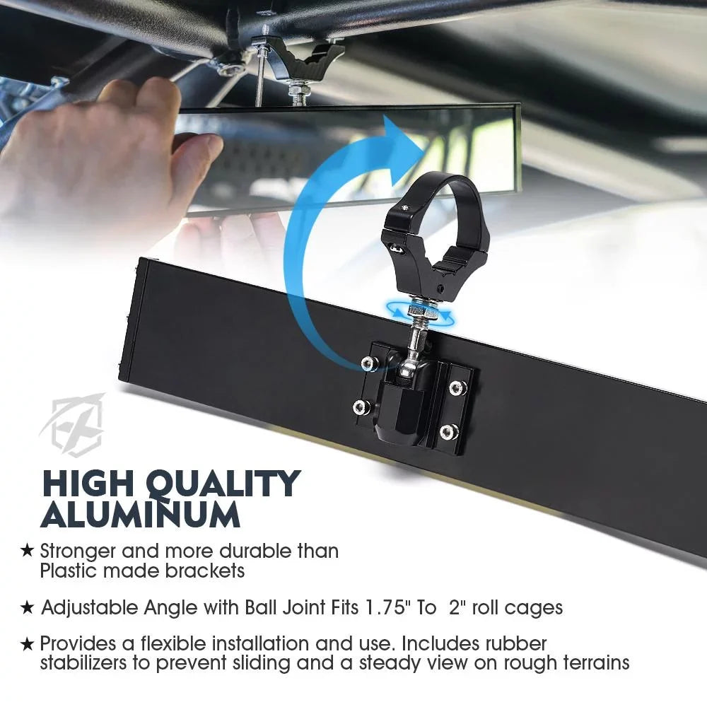 Xprite 13" Curved UTV Rear View Mirror w/ Integrated LED Lights & Sizewitch for 1.75"-2" Rollbars