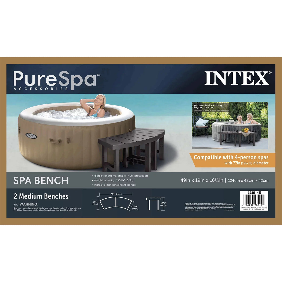 Intex 2 Medium PureSizepa Accessories Benches, Compatible w/ 4 Person Sizepas