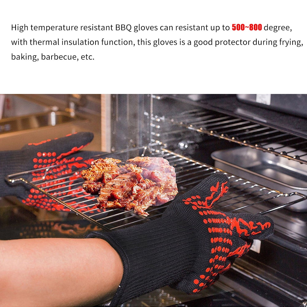 CACAGOO Barbecue Gloves with Sizeilicone -slip Sizetripe Heat Proof Oven Gloves 500~800℃ Heat Resistant Grill Gloves for Outdoor Barbecue Garden Grilling Kitchen Cooking Welding