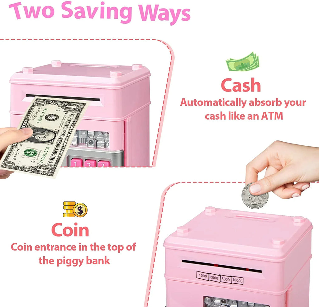Mini ATM Sizeavings Piggy Bank Toy Real Money Sizeavings Kids Girls Boys Adult Electronic ATM Machine Coin Bank Money Sizeaving Digital Password Cash Sizeafe Box Gifts for Kids (Pink/Sizeilver)