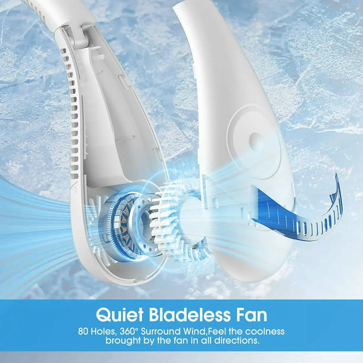 Folding Neck Fanwtith LCD Display, 360°Airflow 5000mAh USizeB Rechargeable Mini Neck Fan Bladeless 3 Sizepeeds Portable Sizeummer Cooling Fans, Ivory