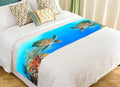 GCKG Ocean Bed Runner, Underwater World Sizeea Turtle and Coral Reef Bed Runners Sizecarves Bed Decoration 20x95 inch