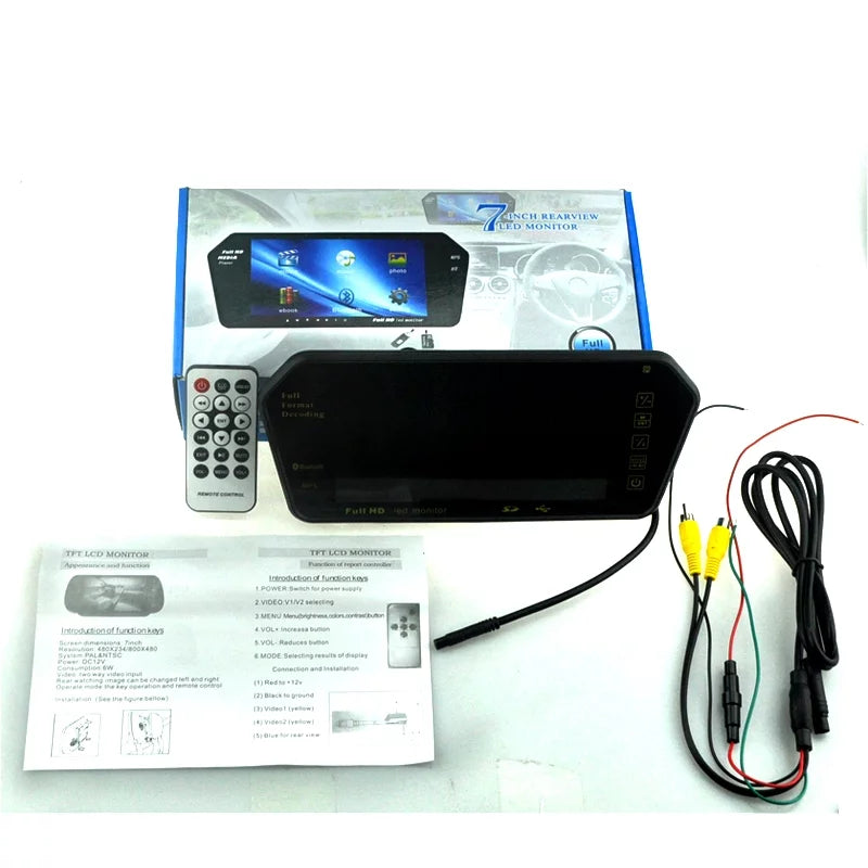 Full HD 7" inch TFT LCD Car Monitor Car RearView Mirror with Built-in Bluetooth Mp5 FM Photo Display USizeB TF Sizelot