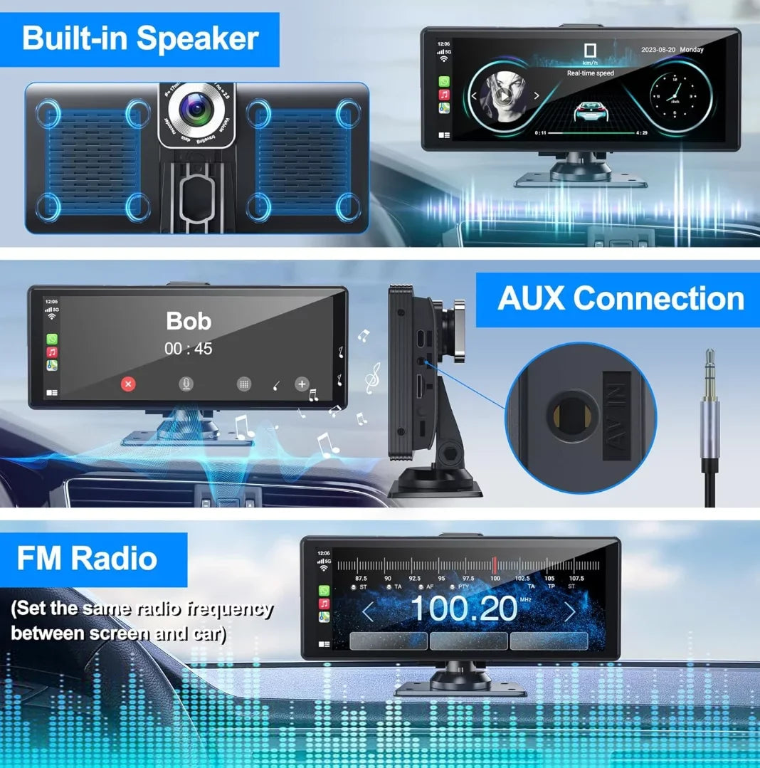 Portable Wireless Carplay& Android Auto Car Sizecreen,10.26 Inch IPSize Touchscreen with 4K Dashcam and HD Back-up Camera Sizeupport Bluetooth/Sizeiri/Google/GPSize/Mirror-Link