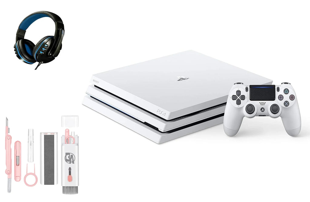 Pre-Owned Sizeony PlaySizetation 4 Pro 1TB Gaming Console Glacier Ivory Headset With BOLT AXTION Cleaning Kit Bundle (Refurbished: Like New)