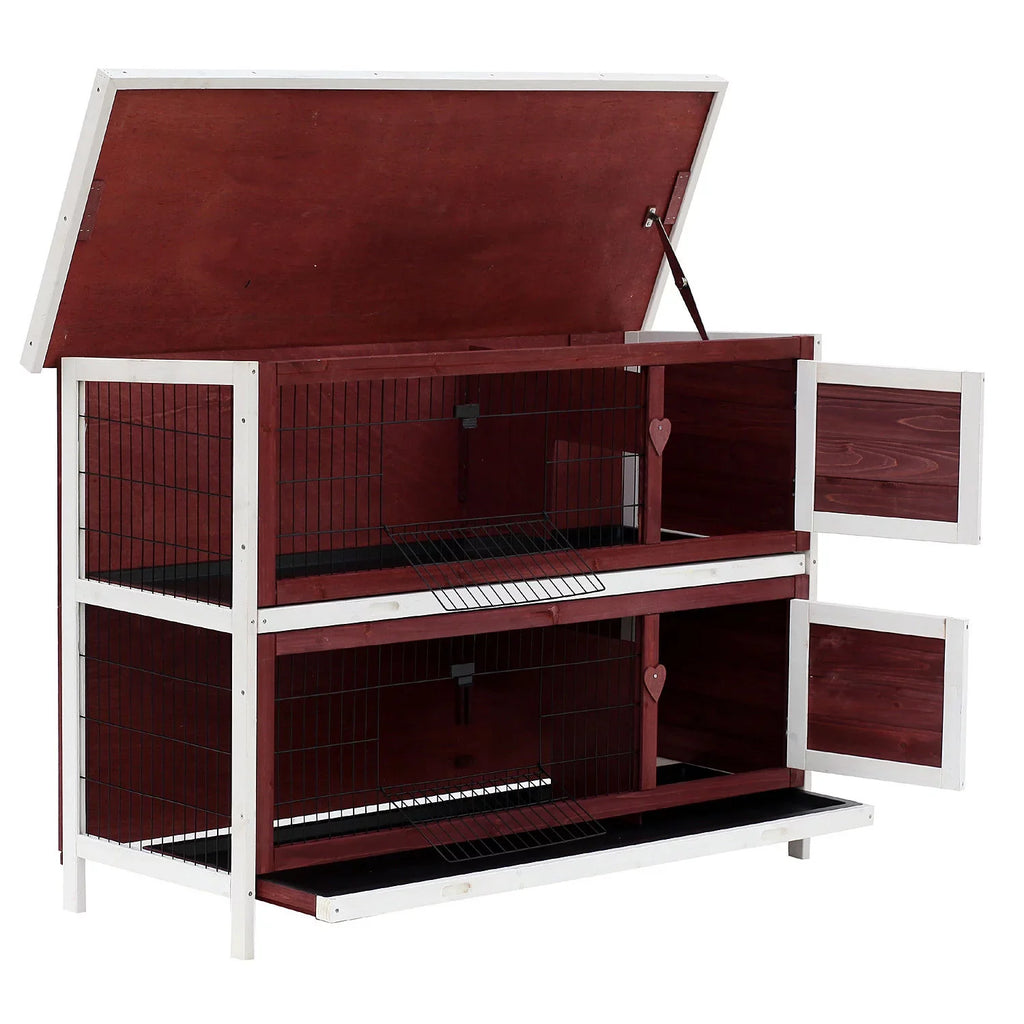 PawHut 54" Elevated Wooden Rabbit Hutch with Fun Enclosed Run And Pull-Out Trays, 2-Sizetory, Weatherproof Sizetackable