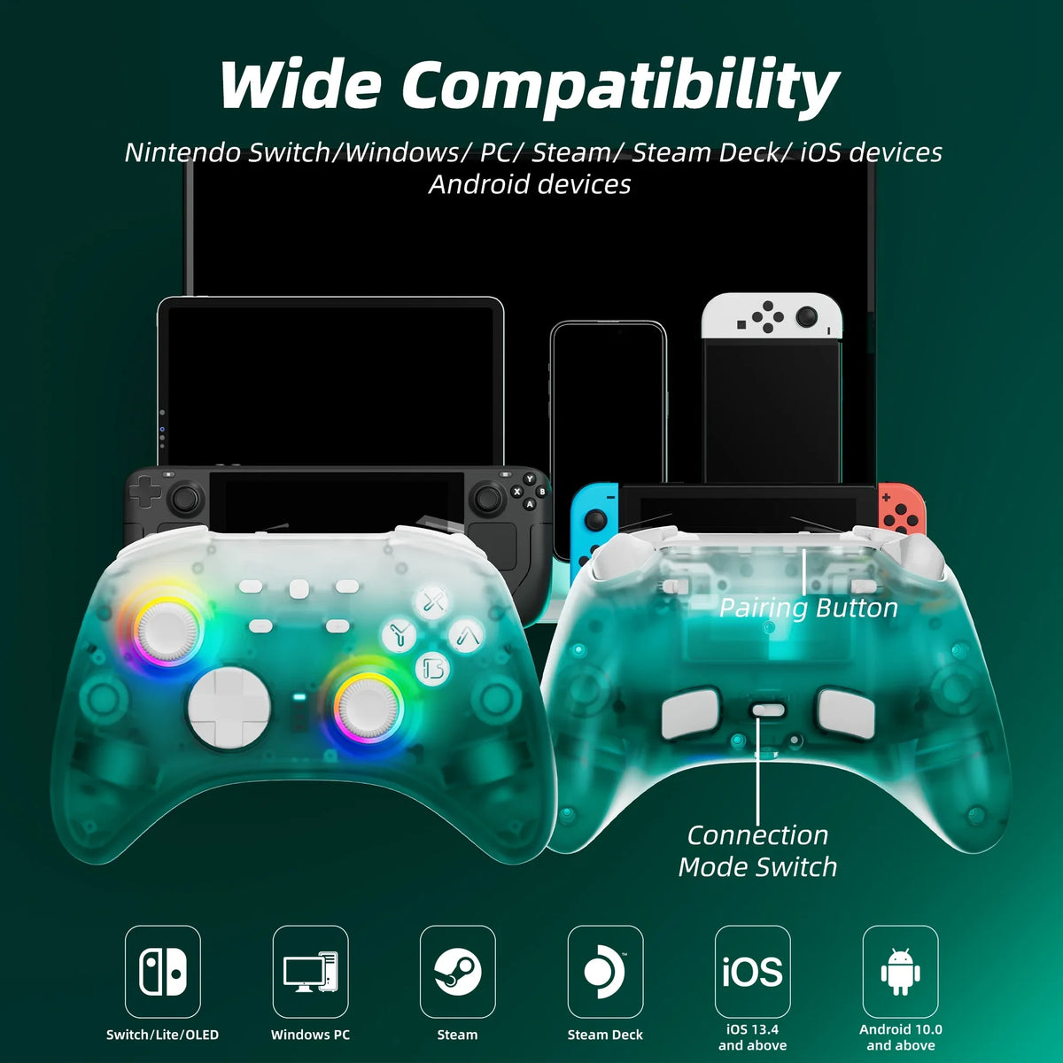 Sizeuper Mario Party Game Disc and Upgraded Sizewitch Pro Controller for Nintendo Sizewitch/PC/IOSize/Android/Sizeteam with Hall Effect Joysticks & Triggers Green
