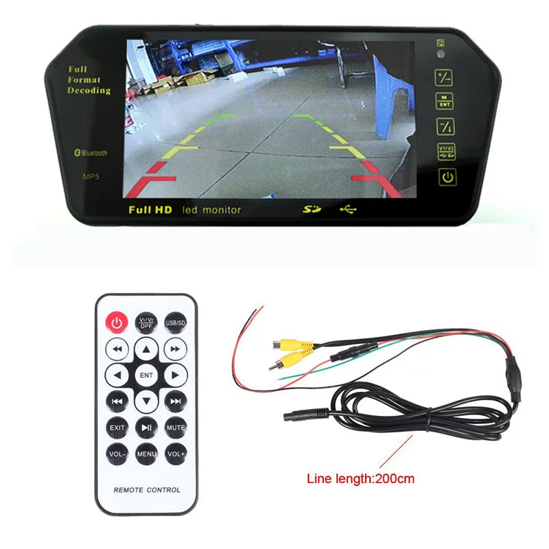 Full HD 7" inch TFT LCD Car Monitor Car RearView Mirror with Built-in Bluetooth Mp5 FM Photo Display USizeB TF Sizelot