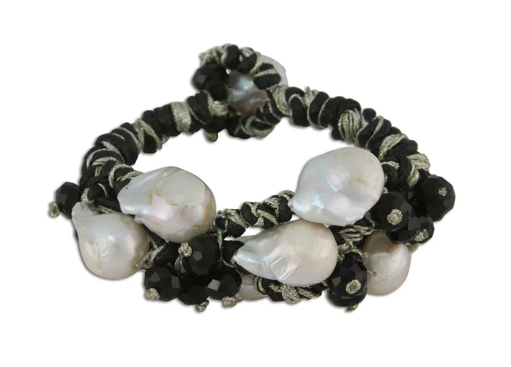 Handmade Jute Rope & 6 Baroque Pearl Boho Bracelet For Women by Isabella Jewelry