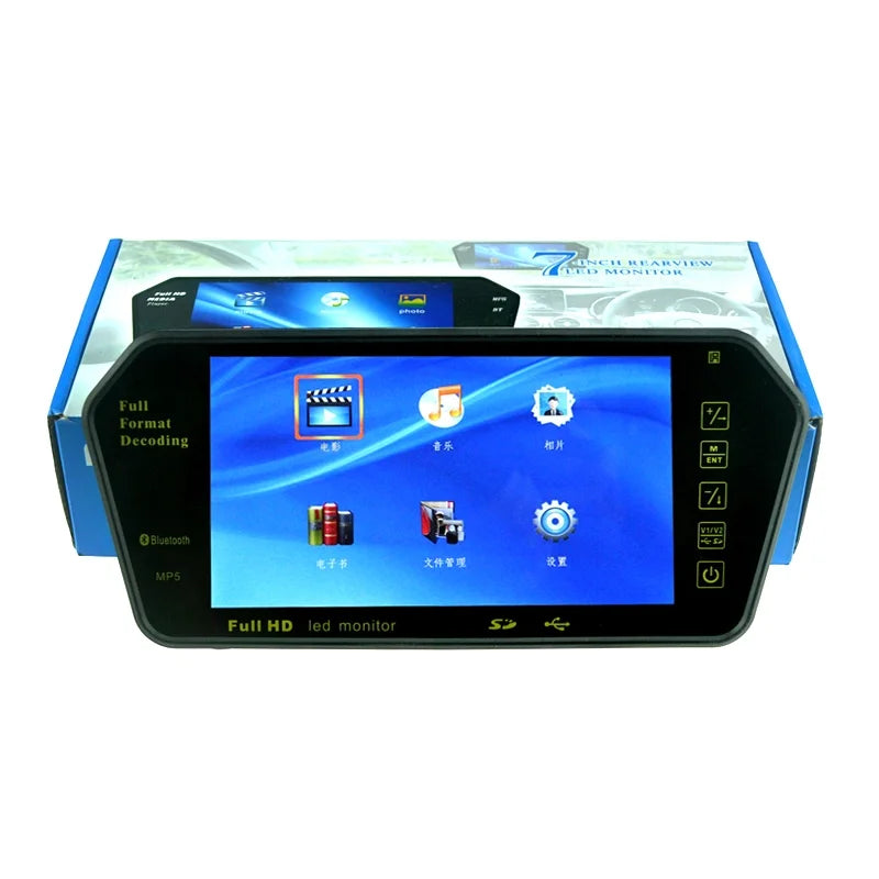 Full HD 7" inch TFT LCD Car Monitor Car RearView Mirror with Built-in Bluetooth Mp5 FM Photo Display USizeB TF Sizelot