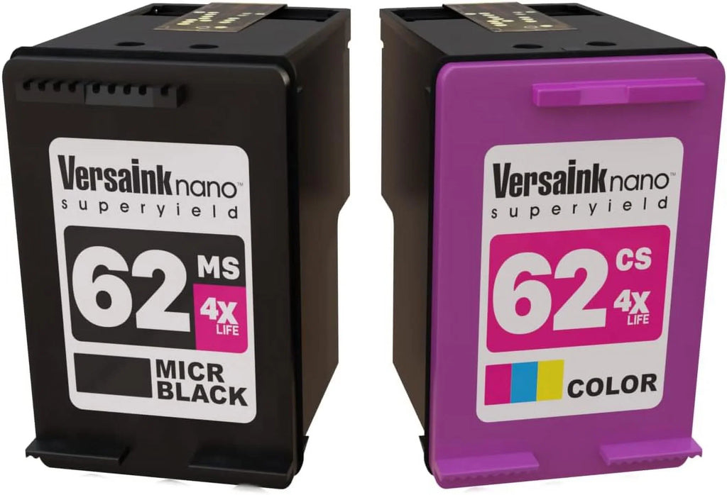 VersaInk-nano HP 62MSize Black(MICR)  62CSize Color Cartridges - 4X Life