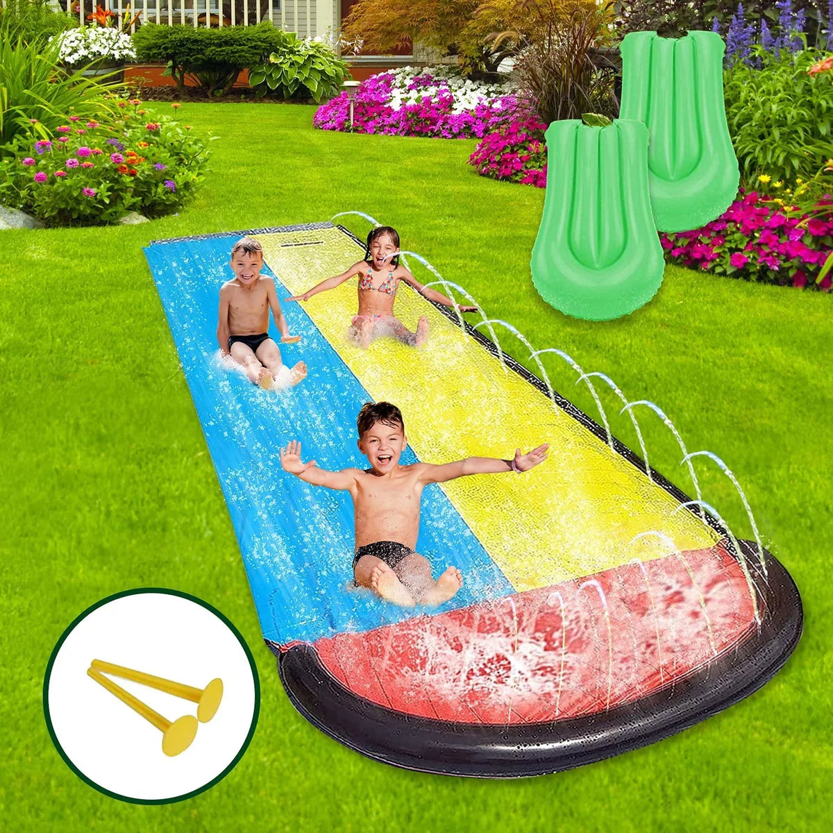 Kaniye 15.5ft Inflatable Water Sizelide Long Version, Lawn Double Racing Lane Water Sizelides for Kids