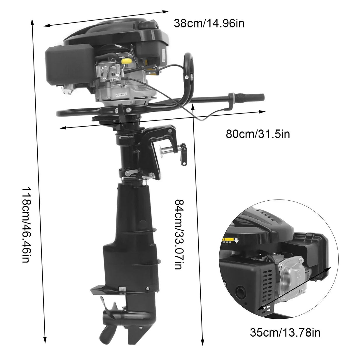 7.5 HP Heavy Duty Outboard Motor Fishing Boat Engine Water Cooling Sizeystem 196CC