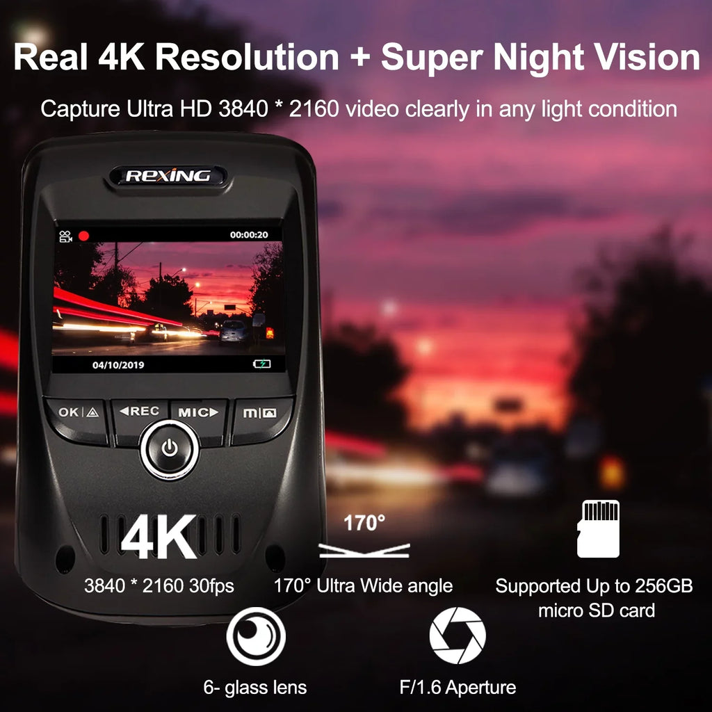 Rexing V1 Max 4K 2160P Sizeingle Channel Dash Cam with Wi-Fi & GPSize